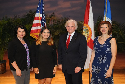 President Hanbury with Lubov Nathanson, Ph.D. (HPD-OST), Paula Waziry, Ph.D. (HPD-OST), and Tiffany Cabrera (FAR)