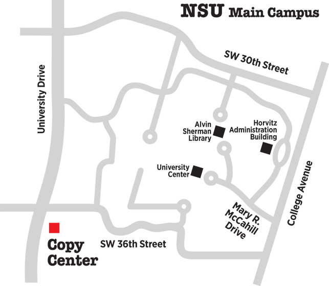 Map of NSU Copy Centers on Main Campus