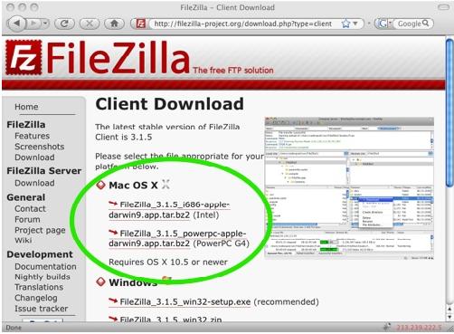 Download FileZilla for Mac OS X