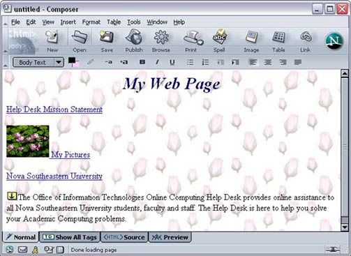 Netscape 7 page with image as background example