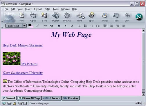 Netscape 7 page with background color example