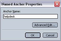 Netscape 7 Composer Anchor Properties screen with example anchor name