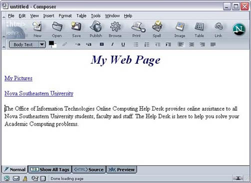 Netscape 7 Composer Bookmark Link Location example