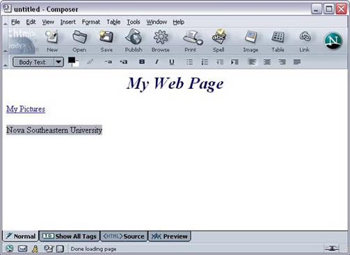Netscape 7 Composer External Link Text example