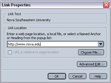 Netscape 7 Link Properties with external link example