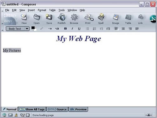 Netscape 7 window with highlighted link text example