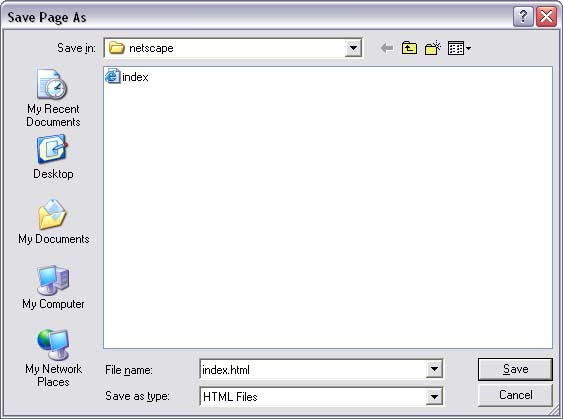 Netscape 7 Save Page Name screen