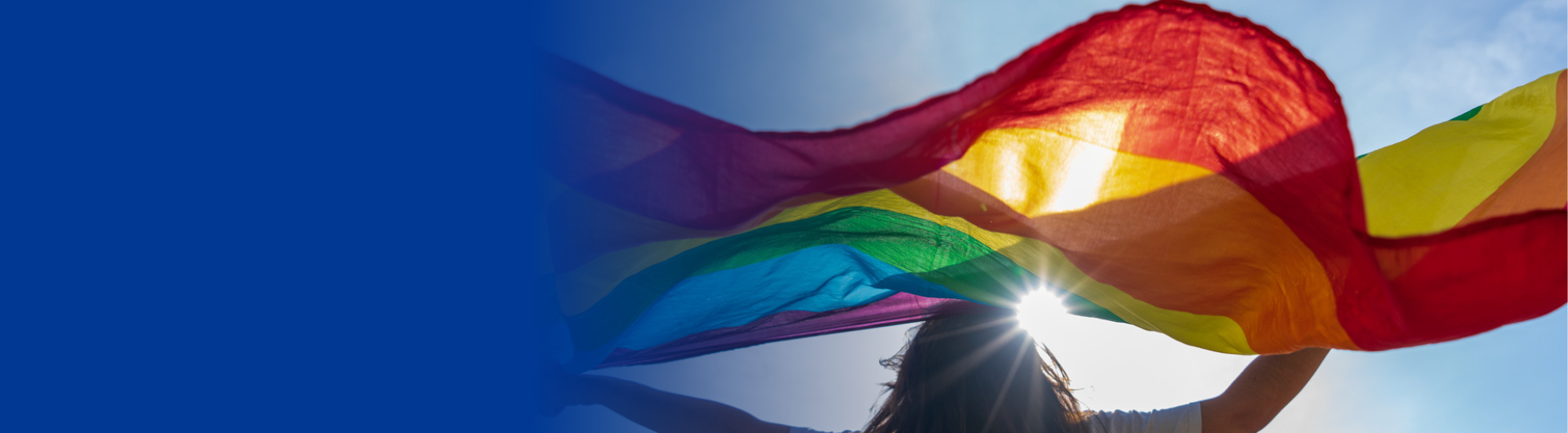 Person waving pride flag in the sun