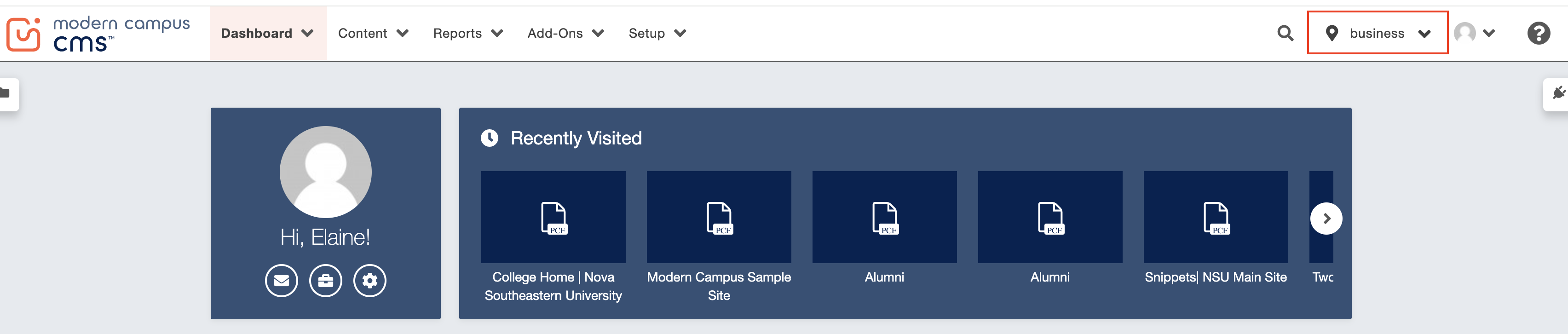 Screenshot of Modern Campus top menu.