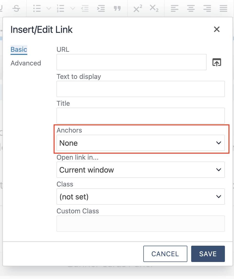 Dialog box for adding an anchor.