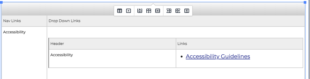 Screenshot showing where to edit header dropdown items.