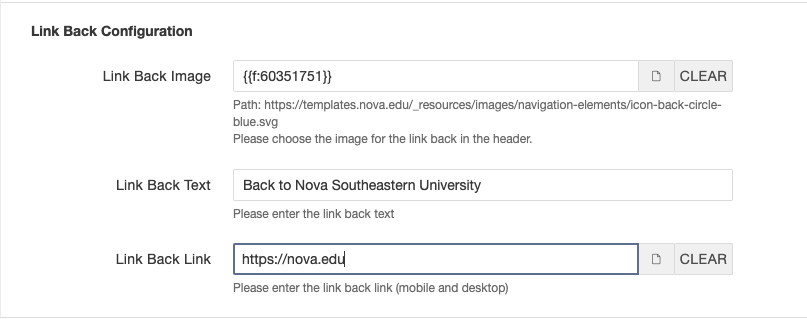 Screenshot showing properties for linking back to NSU.