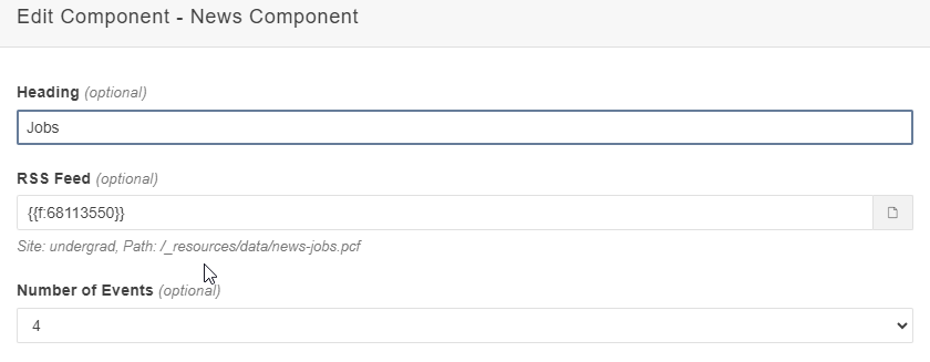 Screenshot of news component.
