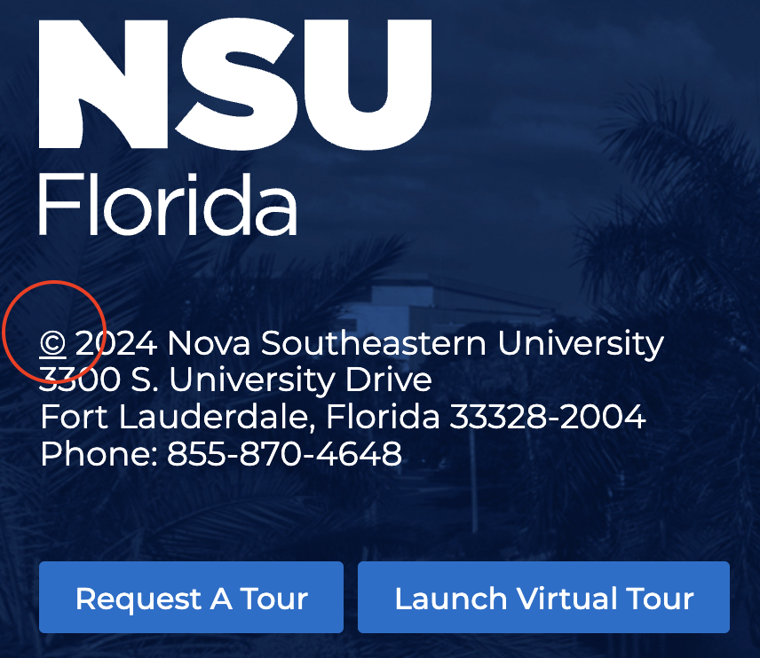 Screenshot of copyright symbol in the footer.