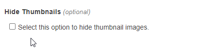 Screenshot of hide thumbnails checkbox in news component.