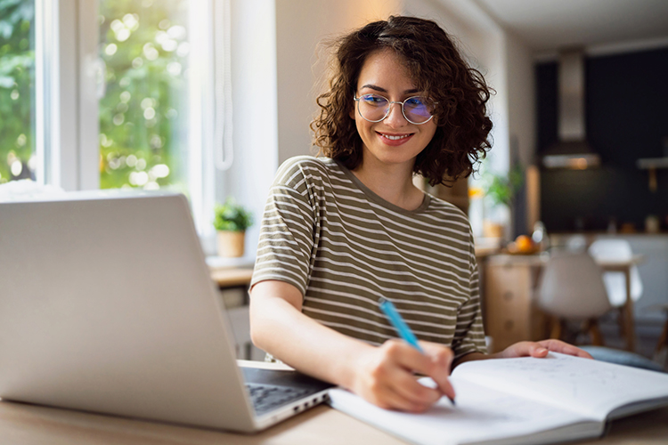 Student studying online from home