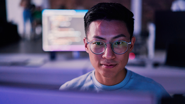 Student looking at a computer screen