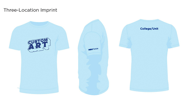 NSU t-shirt three location imprint