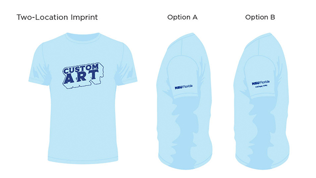 NSU t-shirt two location imprint options