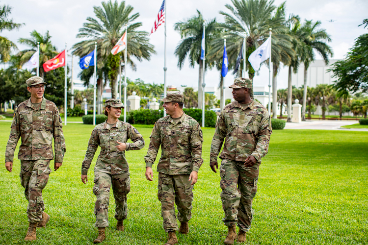 US Army group walking around campus