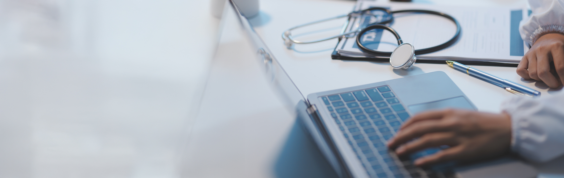 Health person using computer closeup