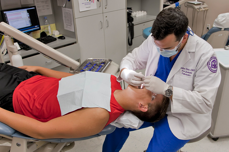 Dentist analyzing teeth