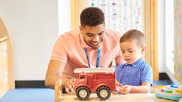 Human services professional with child