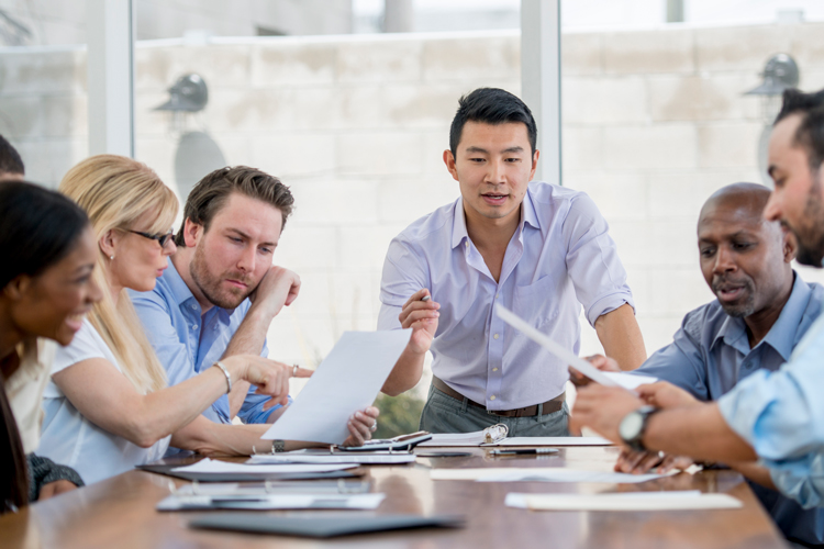 Team from office working on budget