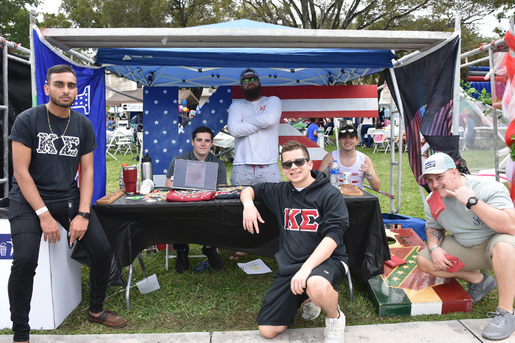 Fraternity members posing for a picture