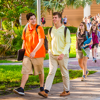 Students walking around campus