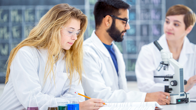 Group of scientists working together