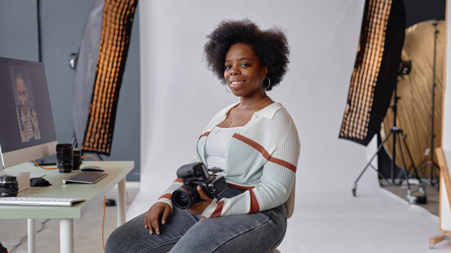 Photography student on studio