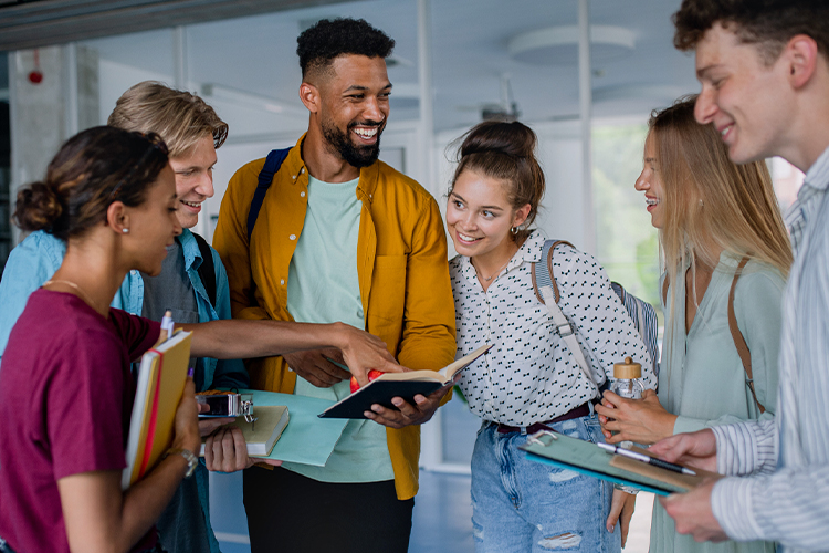 Group of students having a conversation