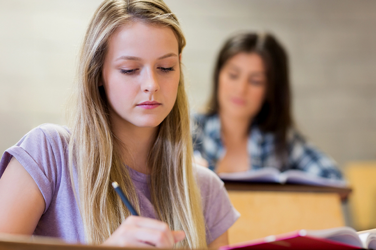 Two students studying in class