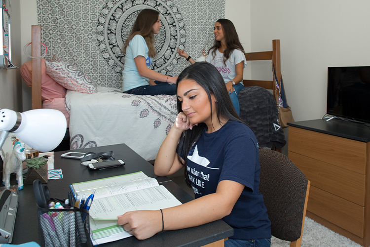 NSU students talking and studying in their room
