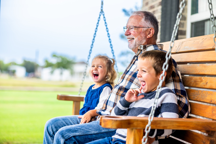 Retired senior grandfather with grandkids