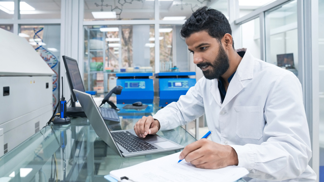 At lab using computer