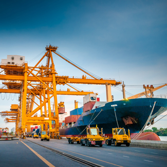 Marine industry ship with cargo at port