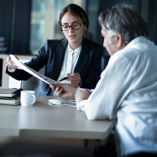 Person doing financial services with client