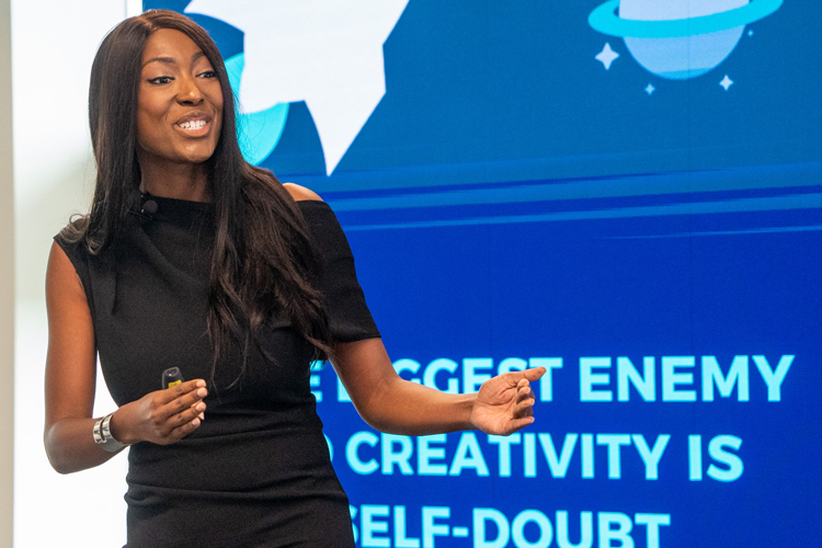 Person giving presentation at innovation event