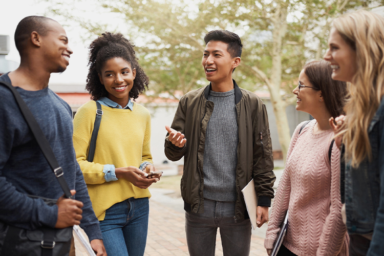 Group of students talking outside