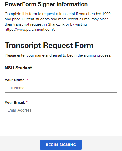 Transcripts applicatiom form