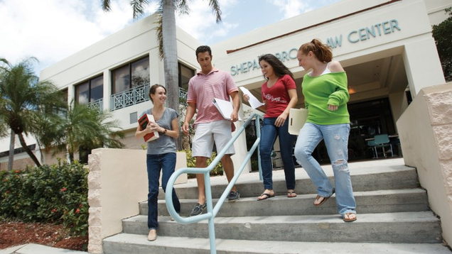 students descending the law school steps