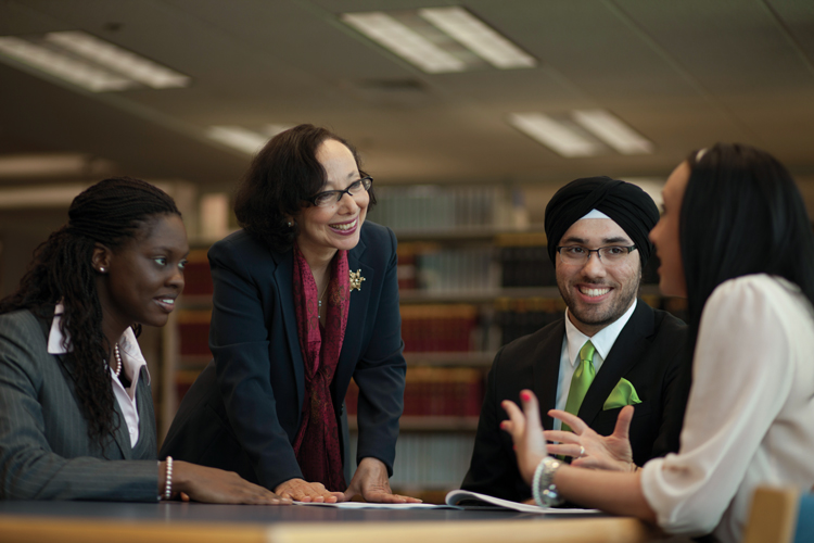 Law students with professor brainstorming