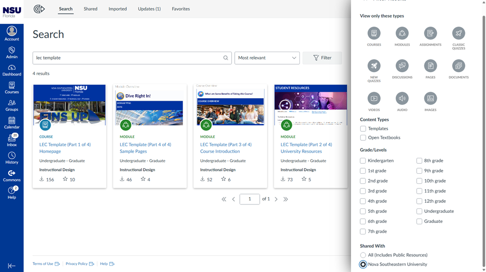 Searching for LEC template in Commons searh bar