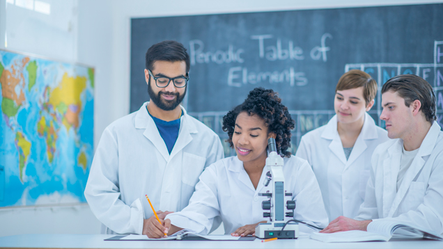 Research lab teamwork with university students 