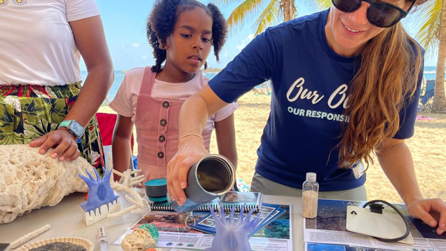 Working on coral learning experiment with kids