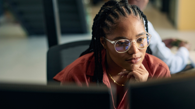 Information technology professional concentrated using computer