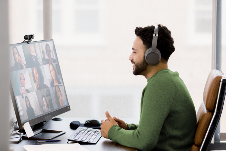 Man in video conference meeting