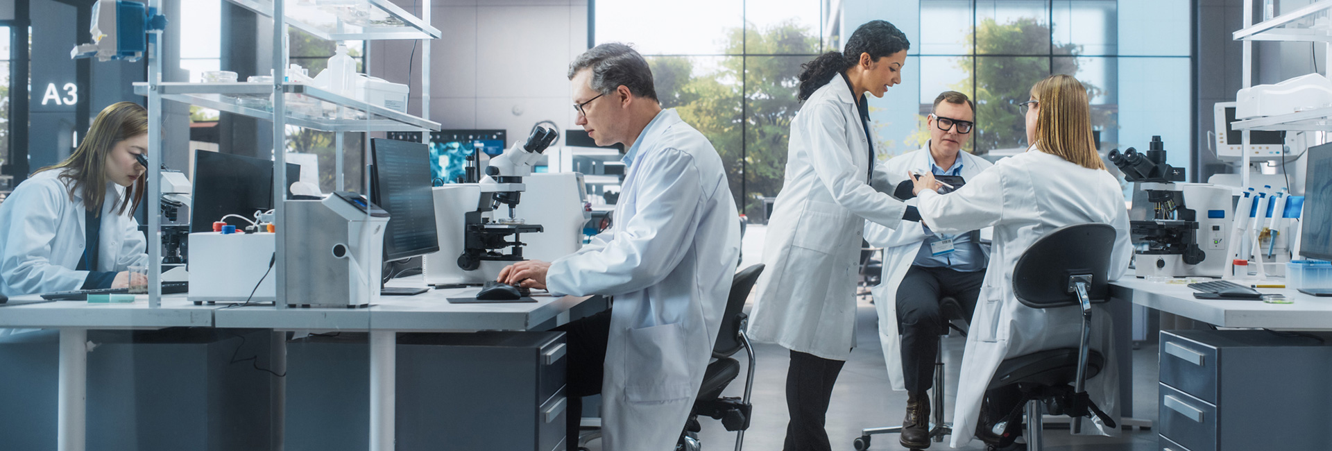 Team of scientists working together in a lab